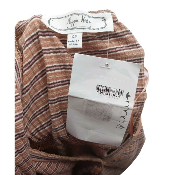 Hippie Rose Juniors Ribbed Henley Top Short sleeve Button Brown V Neck Sz XS New - Picture 9 of 10